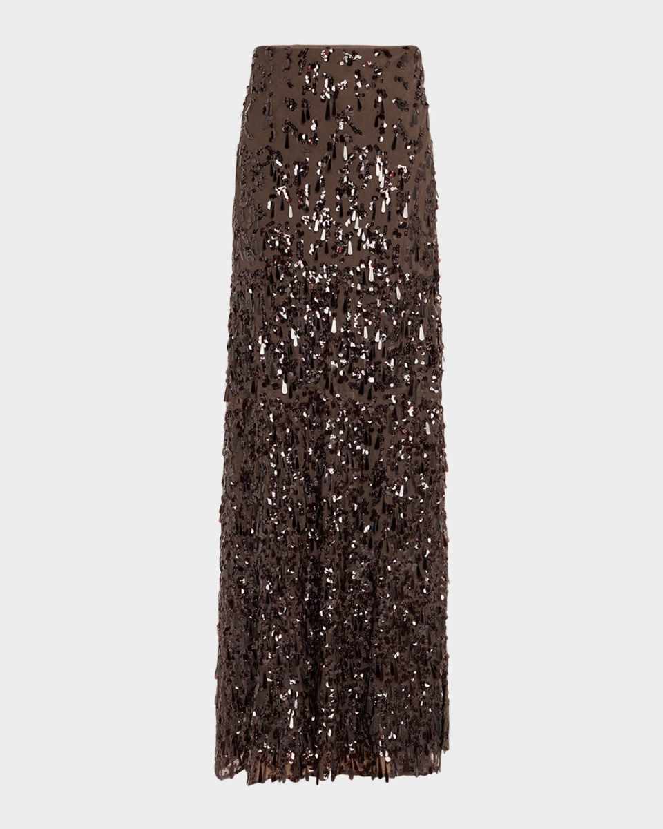 Sequined Crispy Silk Chiffon Maxi Skirt